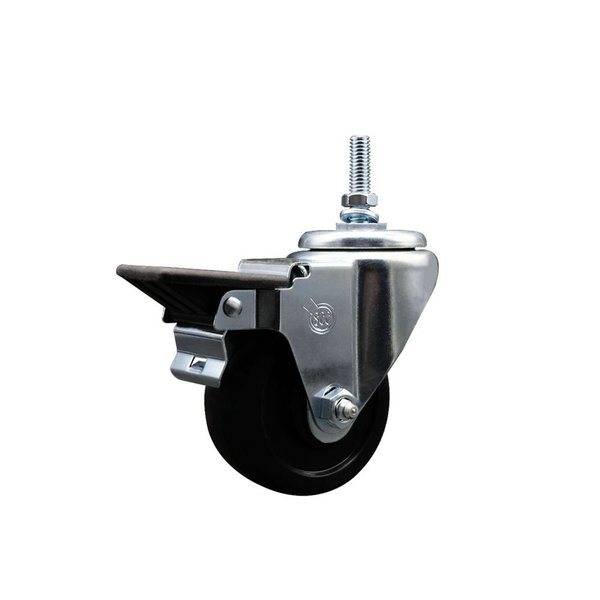 Service Caster 3 Inch Soft Rubber 38 Inch Threaded Stem Caster with Brake SCC-TS20S314-SRS-PLB-381615